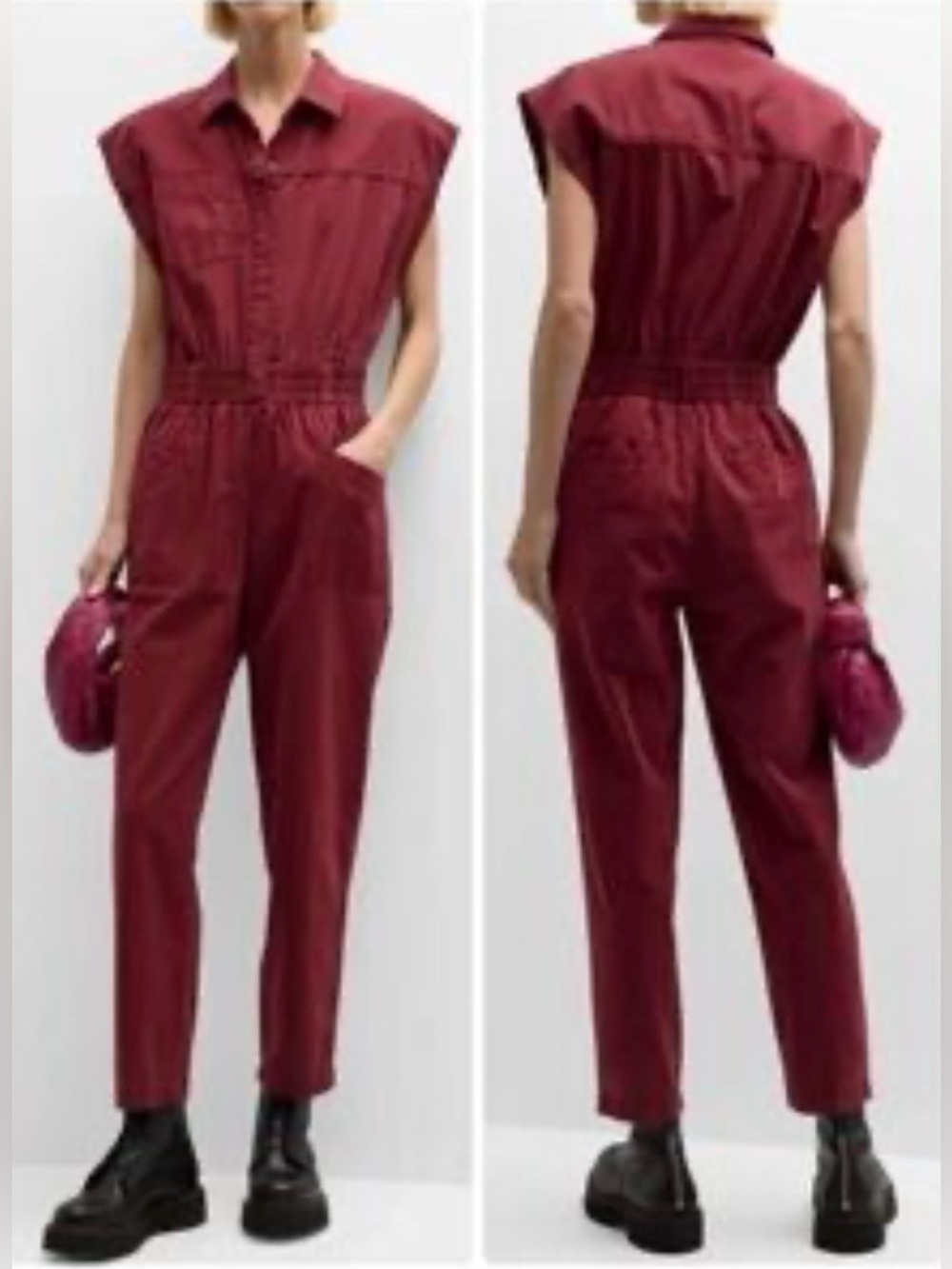 Rave Anthropologie Pistola Rosie Smocked Waist Jumpsuit Bordeaux Sz XS